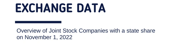 Exchange data. Overview of Stock Companies with a state share on November 1, 2022
