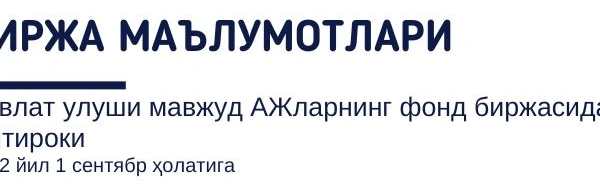 Биржа маълумотлари. Давлат улуши мавжуд АЖларнинг фонд биржасидаги иштироки 2022 йил 1 сентябр ҳолатига