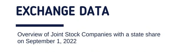 Exchange data. Overview of Stock Companies with a state share on September 1, 2022