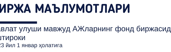 Биржа маълумотлари. Давлат улуши мавжуд АЖларнинг фонд биржасидаги иштироки 2023 йил 1 январ ҳолатига