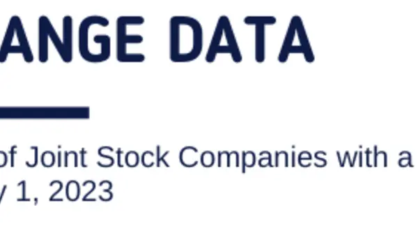 Exchange data. Overview of Stock Companies with a state share on January 1, 2023