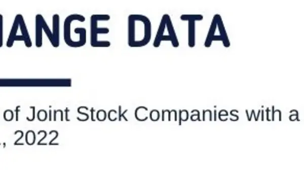 Exchange data. Overview of Stock Companies with a state share on June 1, 2022