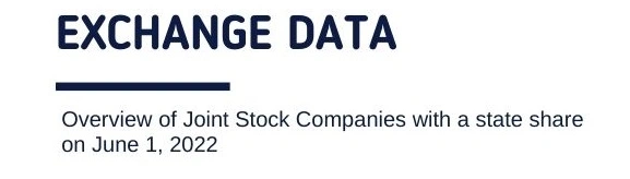 Exchange data. Overview of Stock Companies with a state share on June 1, 2022